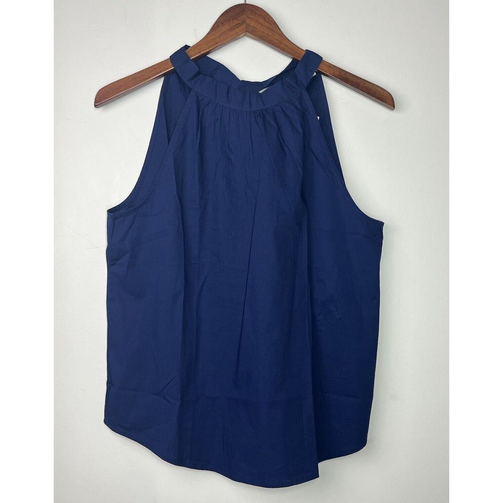 J Crew Bow Back Halter Top Womens Small Navy Blue Sleeveless Lightweight Cotton